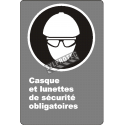 French CDN "Safety Helmet And Glasses Mandatory" sign: many sizes, shapes, materials & languages + optional features