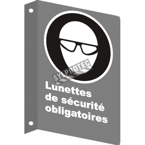 French CSA &quot;Safety Eyewear Mandatory&quot; sign in various sizes, shapes, materials &amp; languages + optional features