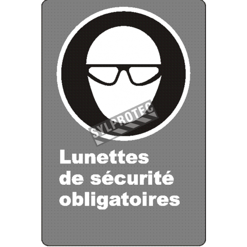 French CSA "Safety Eyewear Mandatory" sign in various sizes, shapes, materials & languages + optional features