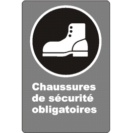 French CSA "Safety Footwear Mandatory" sign in various sizes, shapes, materials & languages + optional features