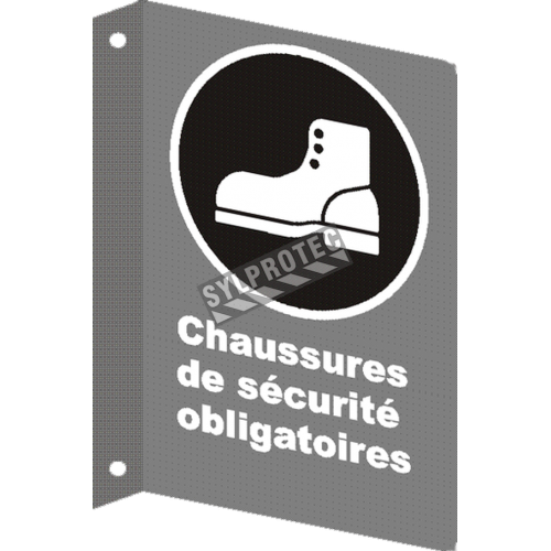 French CSA &quot;Safety Footwear Mandatory&quot; sign in various sizes, shapes, materials &amp; languages + optional features