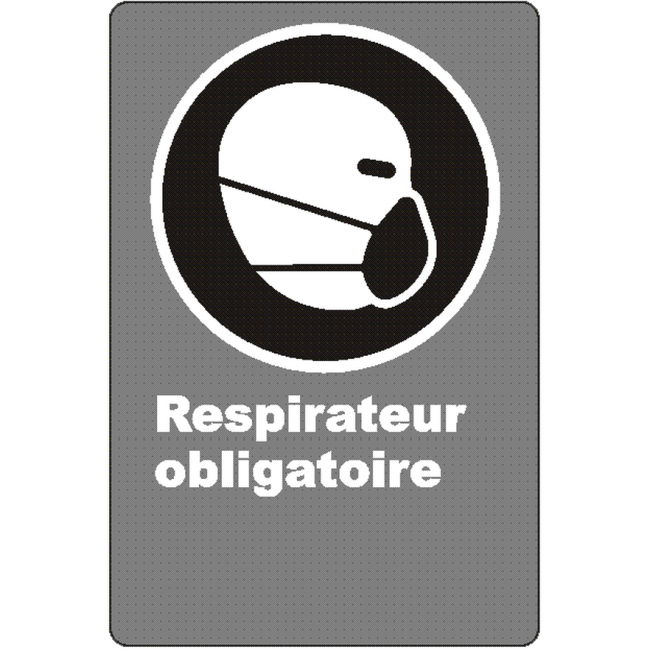 French CSA "Respirator Mandatory" sign in various sizes, shapes, materials & languages + optional features