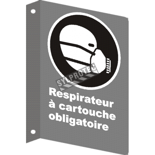 French CSA &quot;Cartridge Respirator Mandatory&quot; sign: many sizes, shapes, materials &amp; languages + optional features