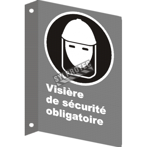 French CSA &quot;Safety Visor Mandatory&quot; sign in various sizes, shapes, materials &amp; languages + optional features