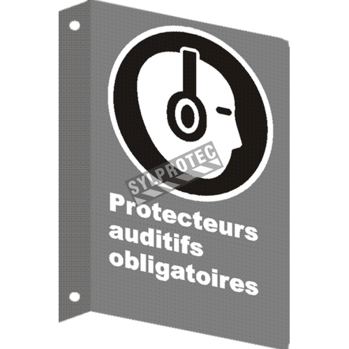 French CSA &quot;Hearing Protection Mandatory&quot; sign in various sizes, materials &amp; languages + optional features