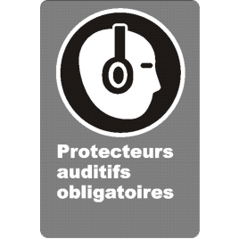 French CSA "Hearing Protection Mandatory" sign in various sizes, materials & languages + optional features
