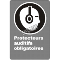 French CDN "Hearing Protection Mandatory" sign in various sizes, materials & languages + optional features