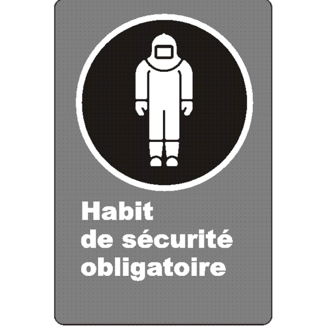 French CSA "Protective Clothing Mandatory" sign in various sizes, shapes, materials & languages + optional features