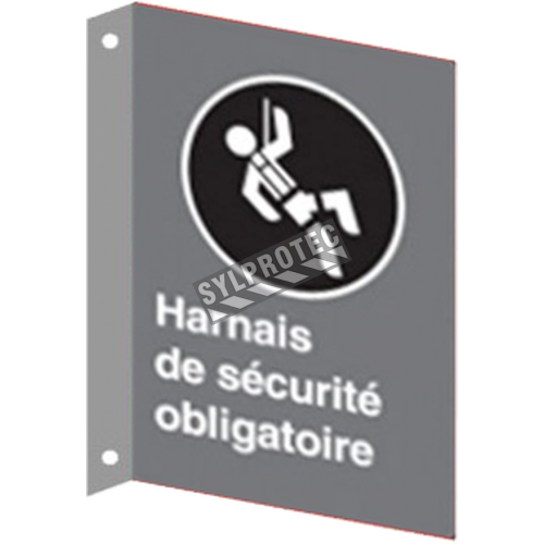 French CSA &quot;Safety Harness Mandatory&quot; sign in various sizes, shapes, materials &amp; languages + optional features