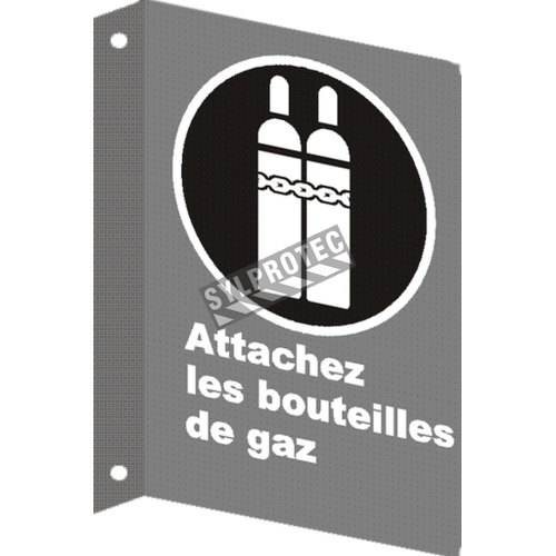 French CSA &quot;Attach Gas Cylinder&quot; sign in various sizes, shapes, materials &amp; languages + optional features