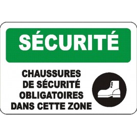 French OSHA “Safety Protective Footwear Required in this Area” sign: various sizes, materials, languages & optional features