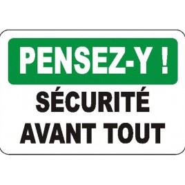 Affiche OSHA « Pensez-y ! Sécurité avant tout » en français: langues, formats, matériaux & éléments optionnels variés