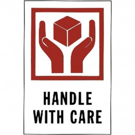 Stickers "HANDLE WITH CARE" 4 in X 6 in, rolls of 500.