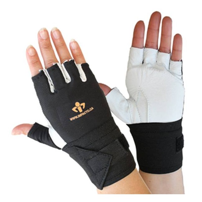 Cowhide & nylon Impacto AirGloves half finger workglove with wrist support for abrasion & impact protection. Sold individually.