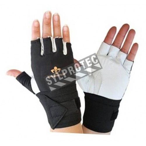 Cowhide &amp; nylon Impacto AirGloves half finger workglove with wrist support for abrasion &amp; impact protection. Sold individually.