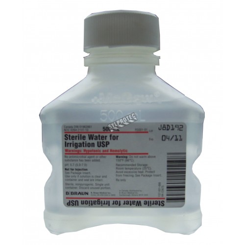 Sterile water 500 ml for irrigation in a PVC bottle