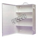 Wall-mounted portable metal first aid cabinet with solid door panel and crrying handle