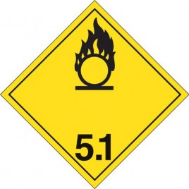 Oxidizers class 5.1, placard, 10-3/4 in X 10-3/4 in. Use in the transportation of hazardous materials.
