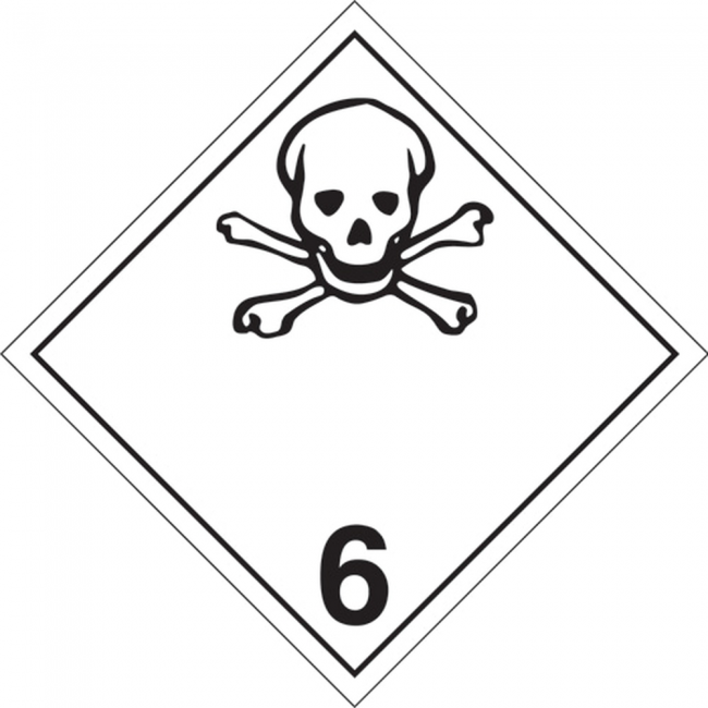 Matières toxiques, classe 6, placard, 10 3/4 po x 10 3/4 po., Pour le transport des matières dangereuses.