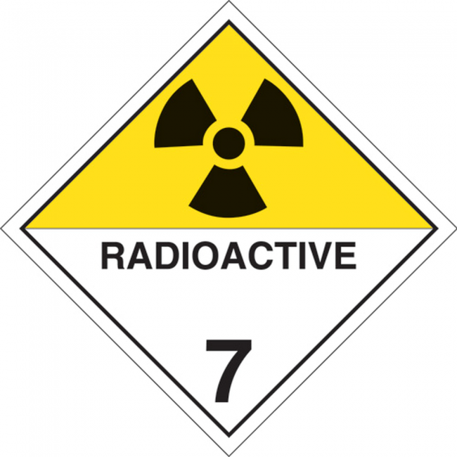 Matières radioactives, classe 7, placard, 10 3/4 po x 10 3/4 po., Pour le transport des matières dangereuses.