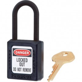 Cadenas de sécurité diélectrique MasterLock série 406, en thermoplastique Zenex noir, avec une clé.