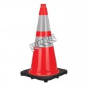 Orange traffic cone whit 2 collar, 28 in. long, weight: 7.5 lbs. Made from 100% PVC.