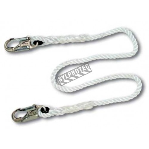 North 5/8 in by 4 feet nylon rope lanyard for fall restraint without energy absorber, 2 standard carabiners (snap hooks).