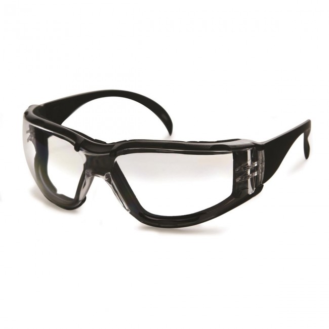 Cee Tec protective eyewear, clear polycarbonate lenses with foam seal, meets CSA for impact protection.