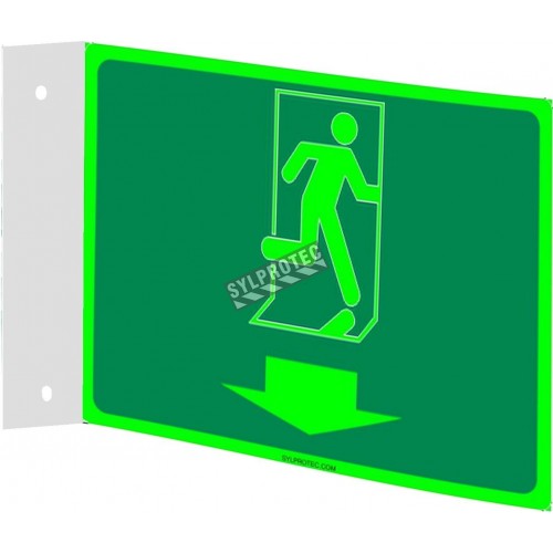 Photo luminescent pictogram sign running man with down arrow in various sizes shapes materials 