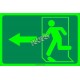 Photo luminescent pictogram sign running man with left arrow in various sizes shapes materials 