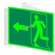 Affiche Sortie pictogramme photoluminescent running man avec flèche à gauche choix formats matériaux et formes