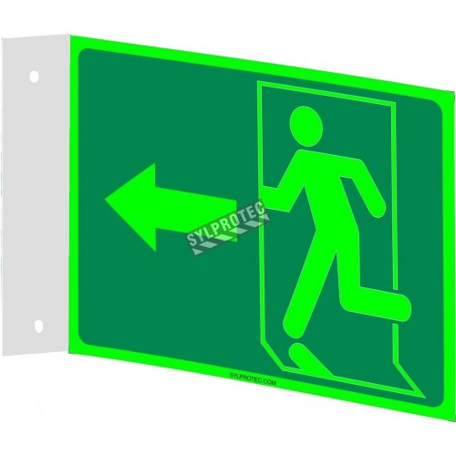 Photo luminescent pictogram sign running man with left arrow in various sizes shapes materials 