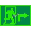 Photo luminescent pictogram sign running man with 90 degree right arrow in various sizes shapes materials 