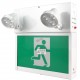 Combo LED emergency exit sign with green Running Man and 2 spotlights, steel casing, with back-up battery