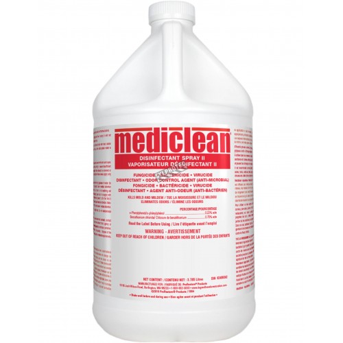 Mediclean disinfectant Spray II isopropyl alcohol disinfectant, effective against molds, bacteria & viruses. 1 gal US bottle.