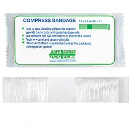 Sterile compress bandage, 3 x 3 in, sold individually.