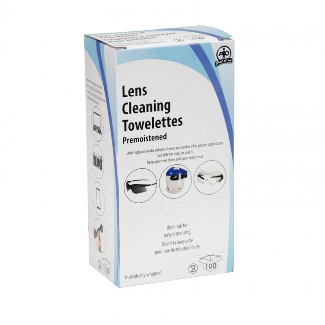Lens cleaning wipe with anti-fog pk/100 units.