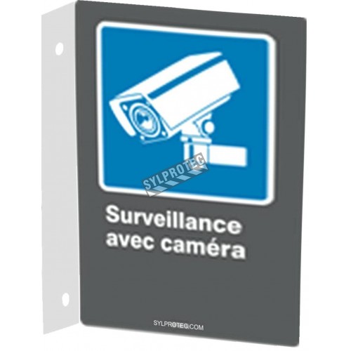 French CDN &quot;Surveillance with camera&quot; sign in various sizes, shapes, materials &amp; languages + optional features