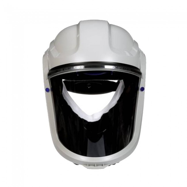 3M facepiece with basic hard hat for respiratory protection system in factories where hard hats are not required.