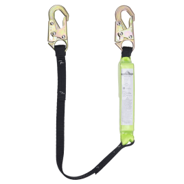 Peakworks polyester web lanyard with an energy absorber and 2 standard carabiners, 1 in.