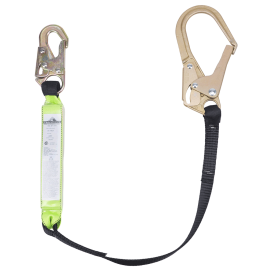Peakworks polyester web lanyard with a Shock Pack energy absorber and a rebar hook, 200-350 lb