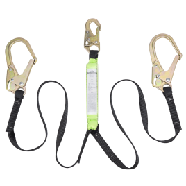 Peakworks Y-lanyard with an energy absorbing inner core and a strong polyester webbing, 200-350 lb.