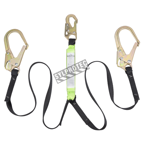 Peakworks Y-lanyard with an energy absorbing inner core and a strong polyester webbing, 200-350 lb.