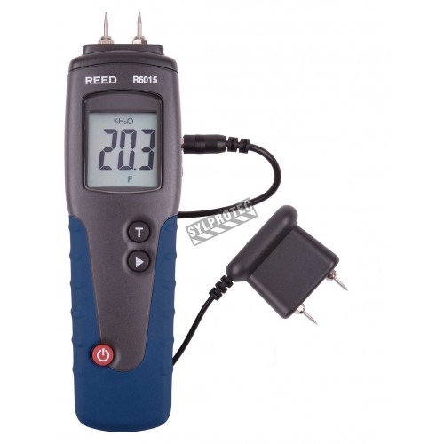 Moisture detector for wood, measuring with spindle or with probe.