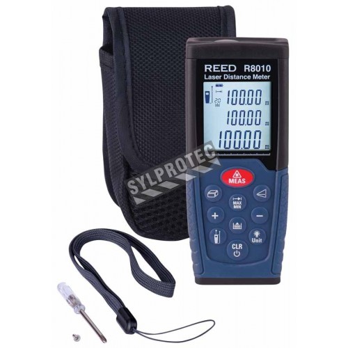 Class 2 laser distance meter &amp; estimating tool measuring imperial &amp; metric. Range: 0.05m to 50m. Supplied by AAA batteries.