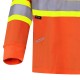 High visibility long-sleeved shirt, neon orange with reflective stripes.