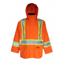 Hi-Viz orange Handyman® 300D raincoat for extreme conditions with silver & yellow stripes,Class 2, Level 2 (S-3XL)