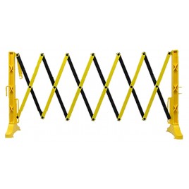Barrière de sécurité extensible, 11 1/2 pieds (3,5 m), en polypropylène jaune et noir.