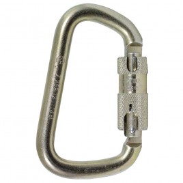 Semi-automatic self-locking D-lock carabiner, 1" opening, withstands a force of 7868 lb (30 kN)