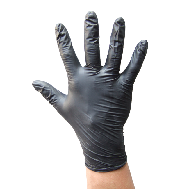 4 mils ambidextrous powder-free black nitrile disposable gloves. 